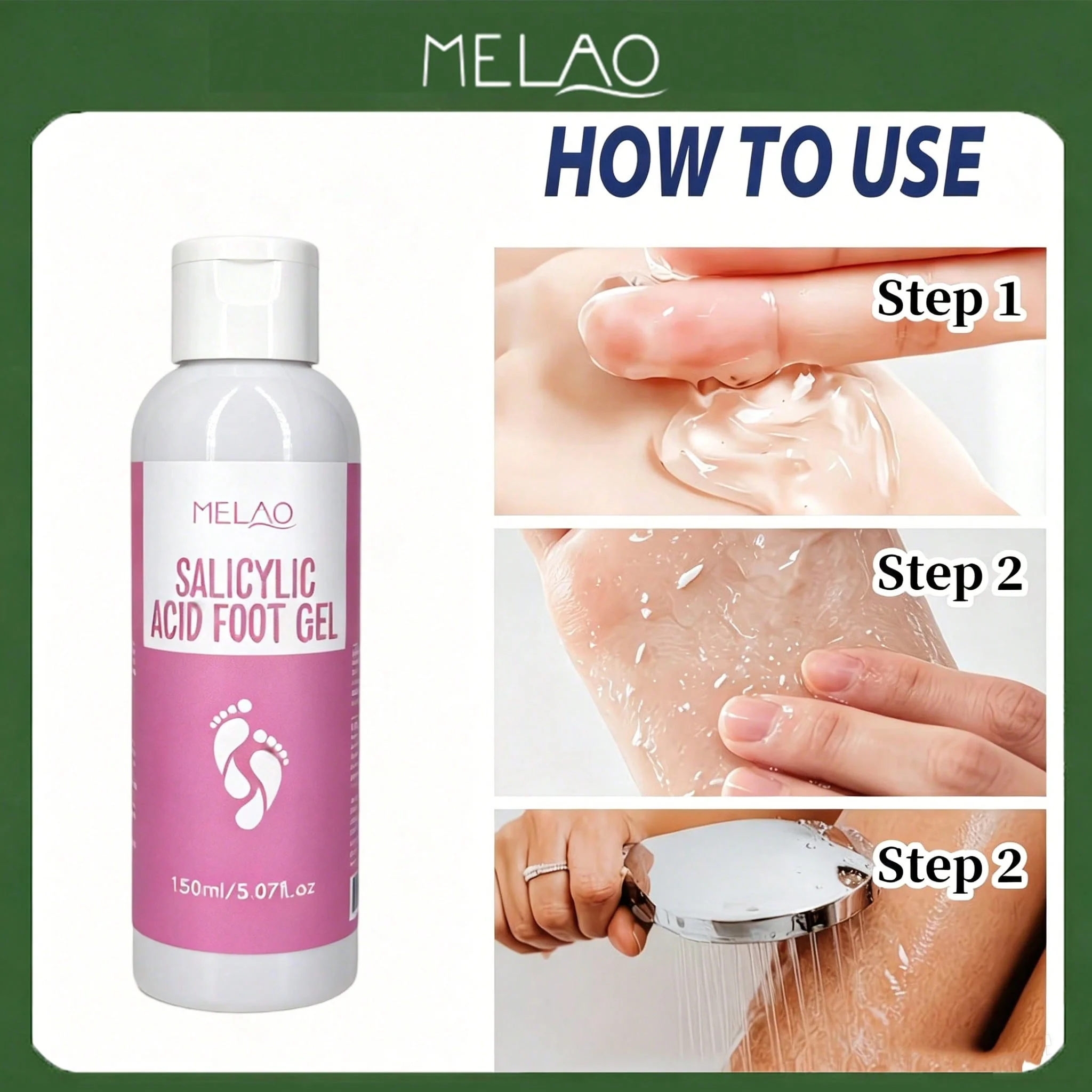 MELAO Salicylic Acid Foot Gel - Dead Skin & Callus Remover, Exfoliating Treatment for Rough Cracked Feet, Softens Heels, 150ml