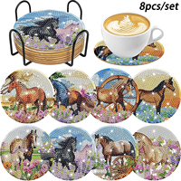 8 pieces/set animal horse pattern diamond painted coaster set with holder DIY coaster beginner coaster, craft supplies gift