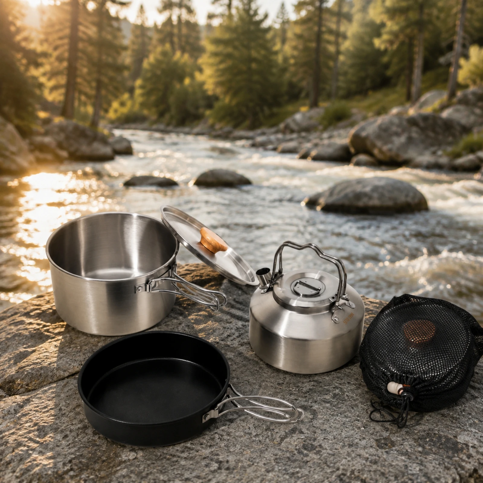 3-teiliges Kochgeschirr-Set, a – Camping Cooking Set Non Stick Bewertung und Preis