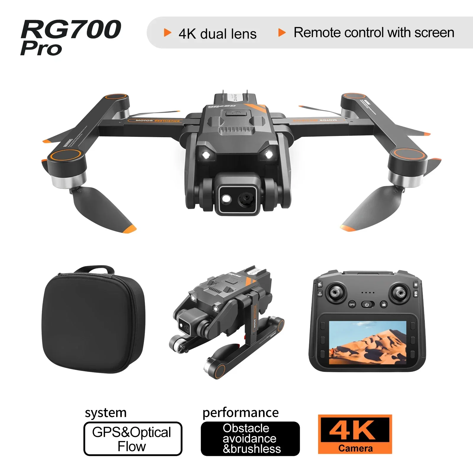 RG700 PRO GPS Drone  Professional Aerial Drone HD Dual Camera 5G Wifi Obstacle Avoidance Brushless Foldable Quadcopter Drone