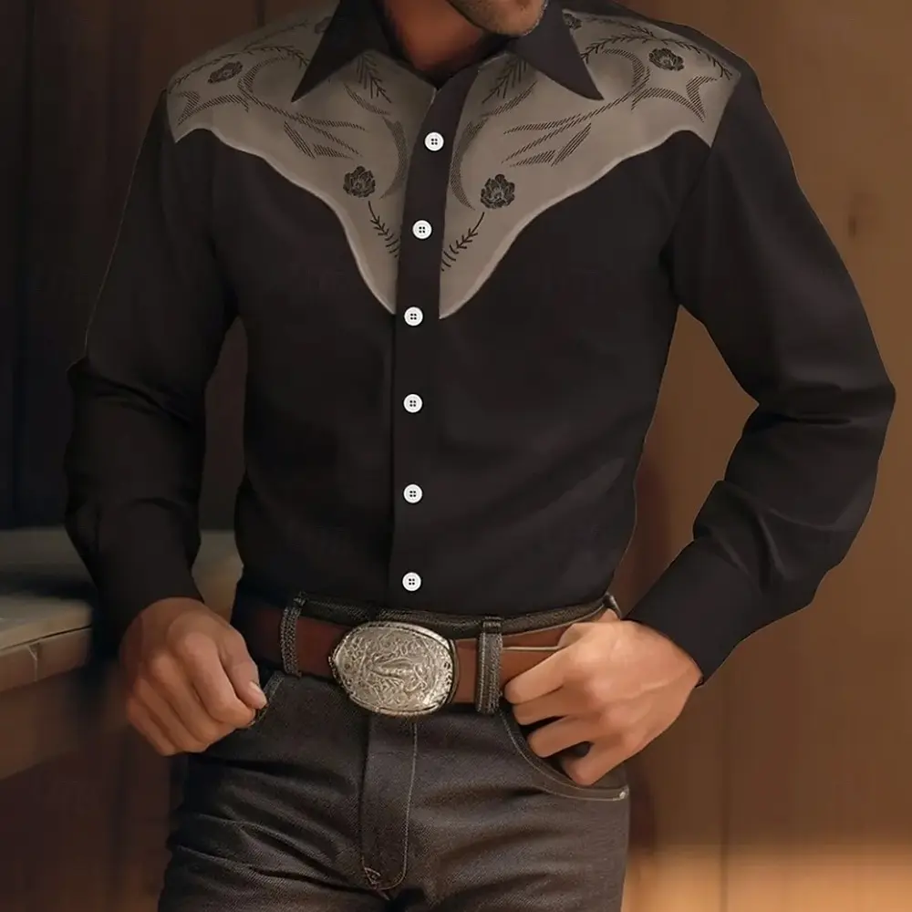 Men's Floral Print Flowers Western Shirt Button Up Shirt Cowboy Shirt Long Sleeve Vintage Casual 3D Print Collared Shirts