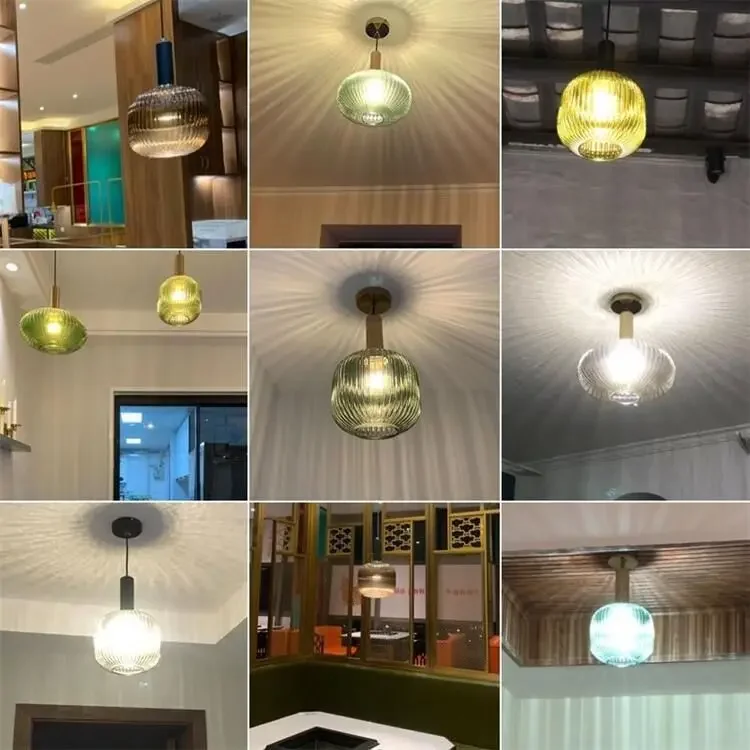 Vintage Colorful Glass Striped Pendant Chandelier Light Dining Room Kitchen Island Ceiling Light Bedroom Bedside Hanging Lamp