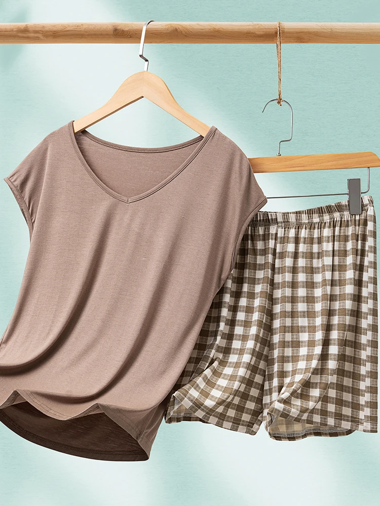 

2025 New Modal Home Clothes Set Summer Thin T-irt orts Two-piece Women Loose Home Spwear Comfortable Breathable