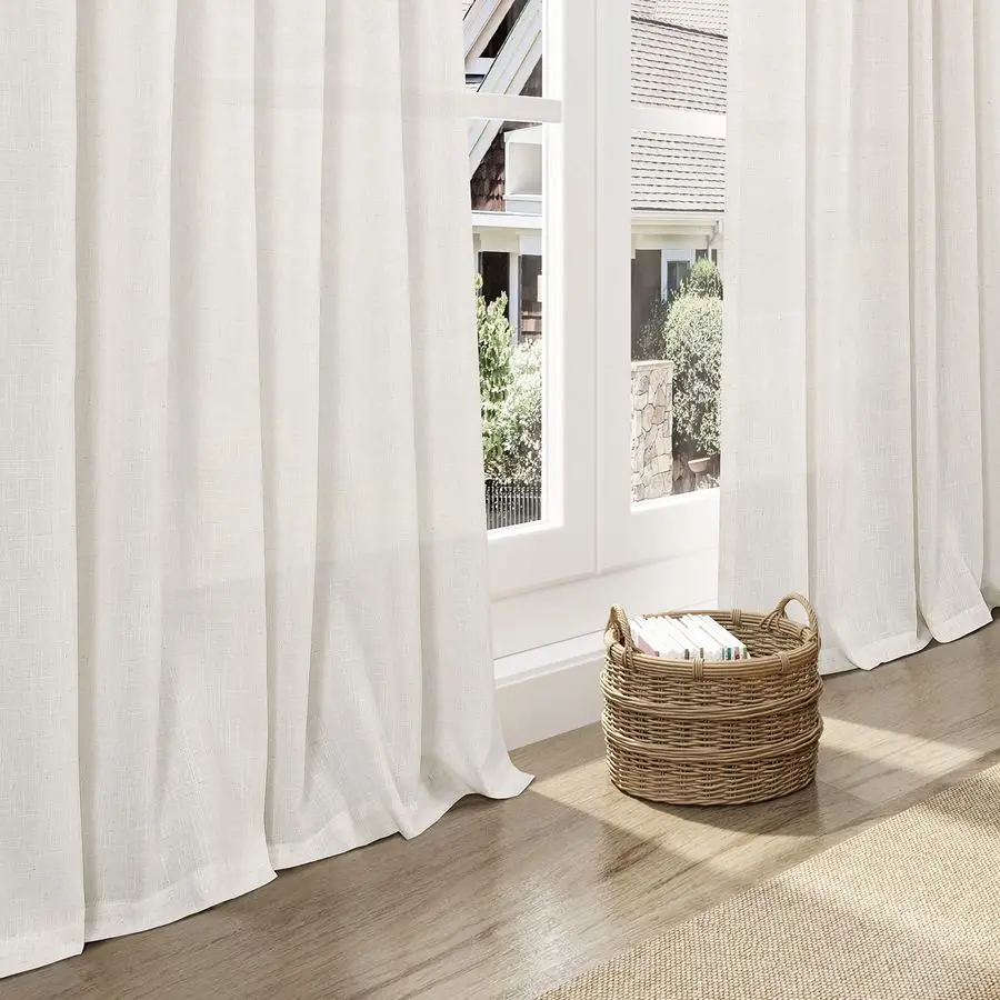 Linen Curtains 102 inches Long 2 Panels Set for Living Room Extra Long Back Tab Curtains Neutral Farmhouse Light Filtering Semi view 6