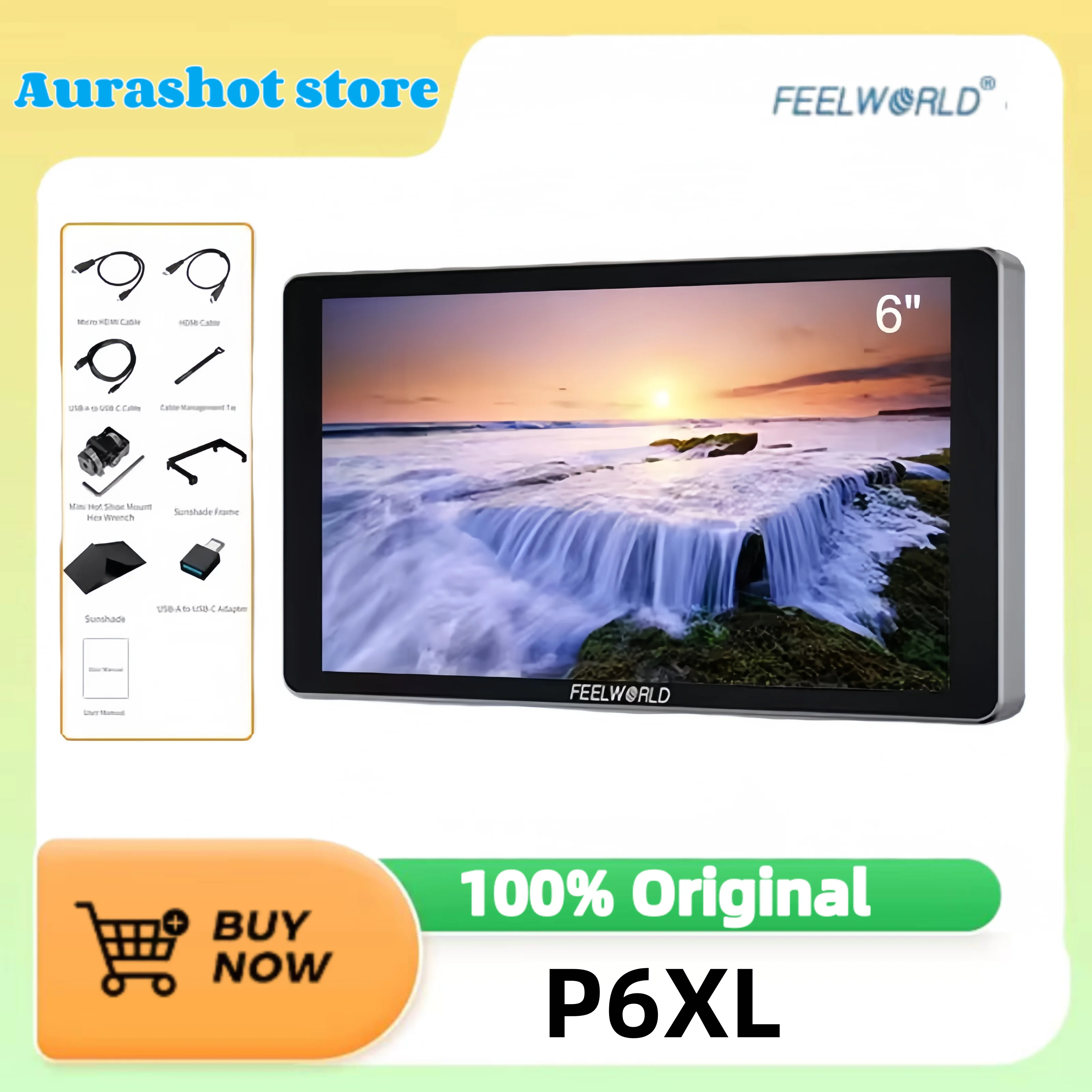 FEELWORLD P6XL 6-Zoll-Kamera-Feldmonitor, Aluminiumgehäuse, eingebauter Akku, 4K HDMI, hohe Helligkeit, 1200 Nits