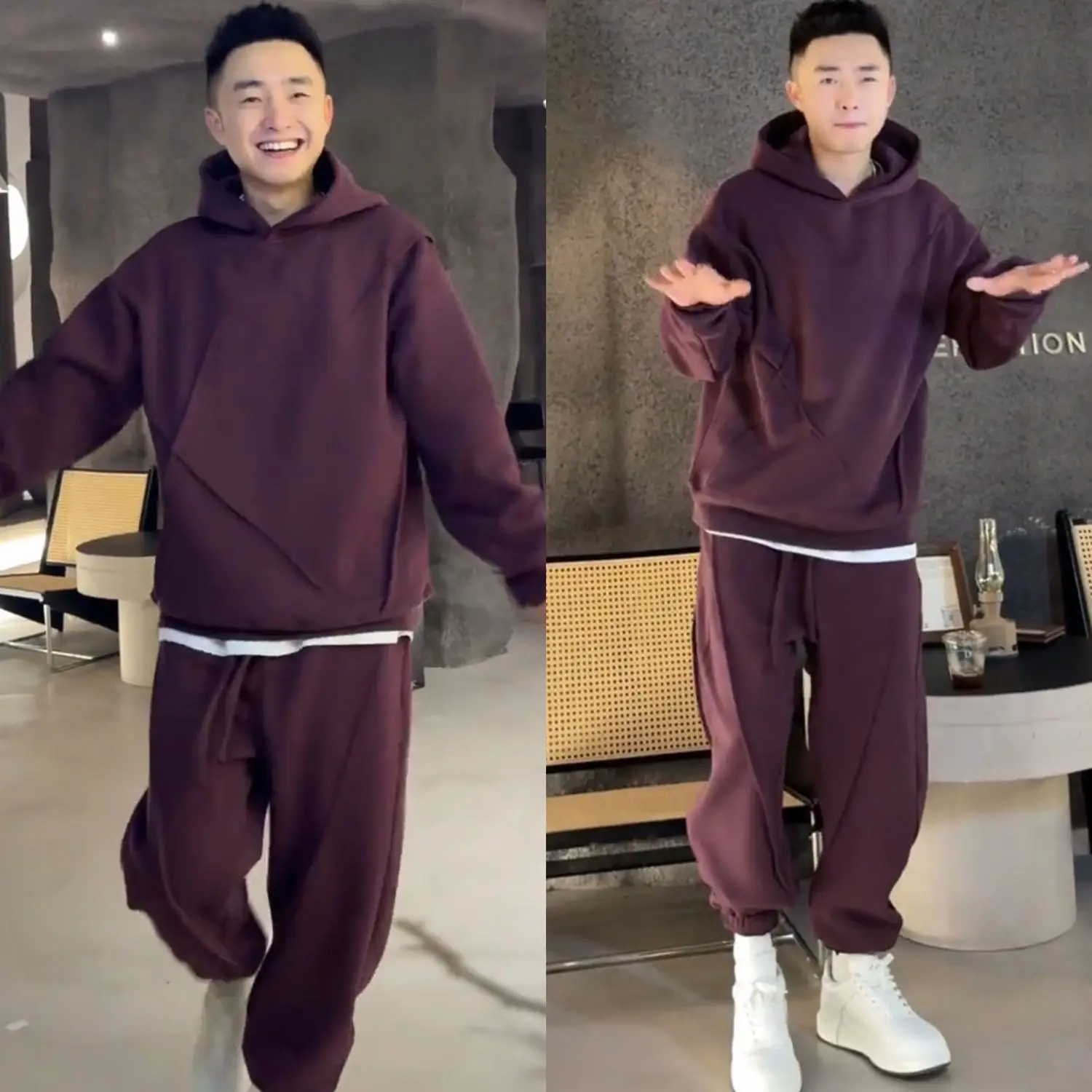 

2024 Autumn Men's Tracksuit Heavyweight Solid Color Hoodie and Sweatpants Set Loose Fit Casual Fashion Couple Outfit Tops