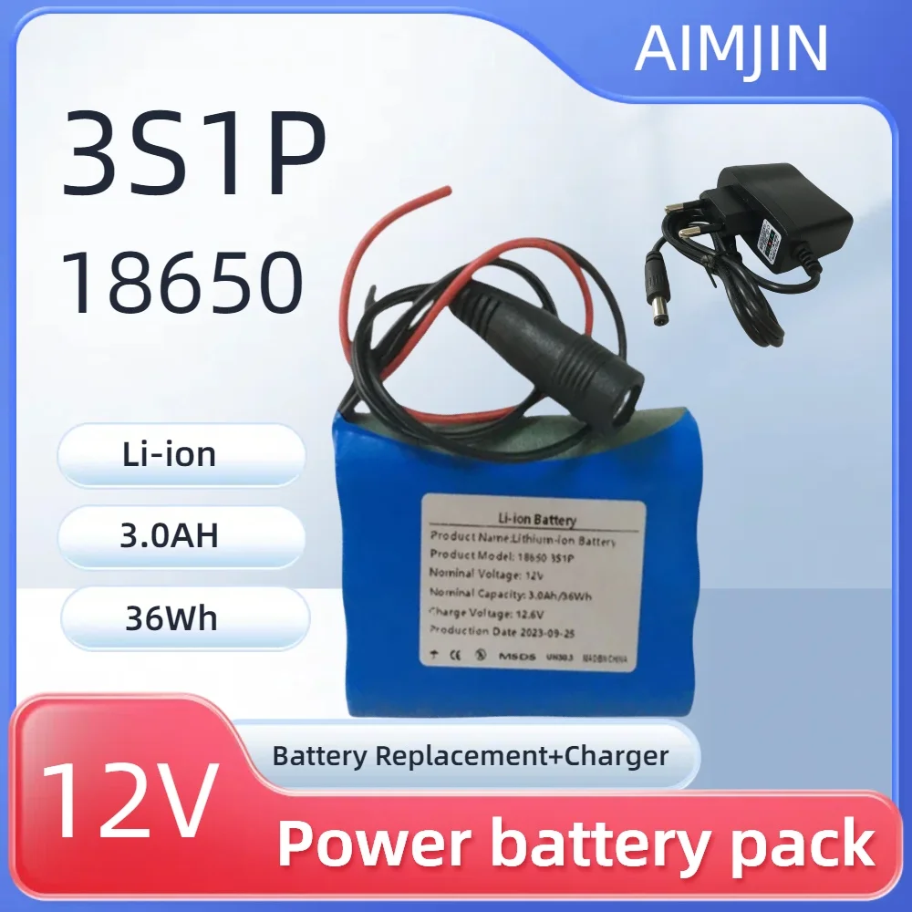 12V 3S1P 3000mAh Lithium Battery Pack, Suitable For Projector, Speaker, And Wireless Monitoring Battery Replacement+Charger