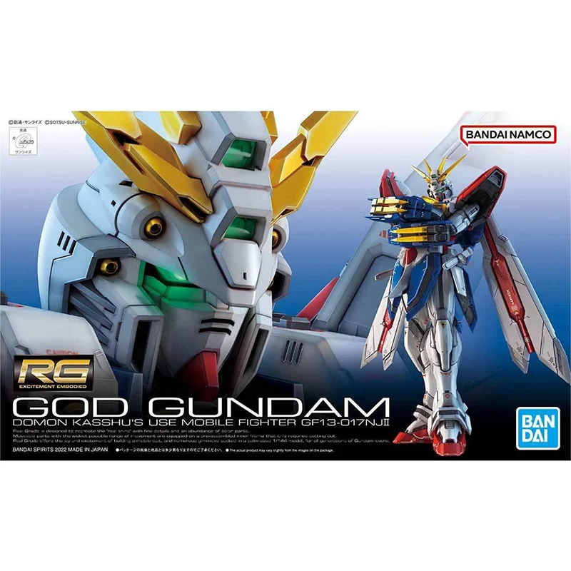 Original Genuine RG 1/144 GOD Gundam GF13-017NJII Bandai Anime Model Toys Action Figure Gifts Collectible Ornaments