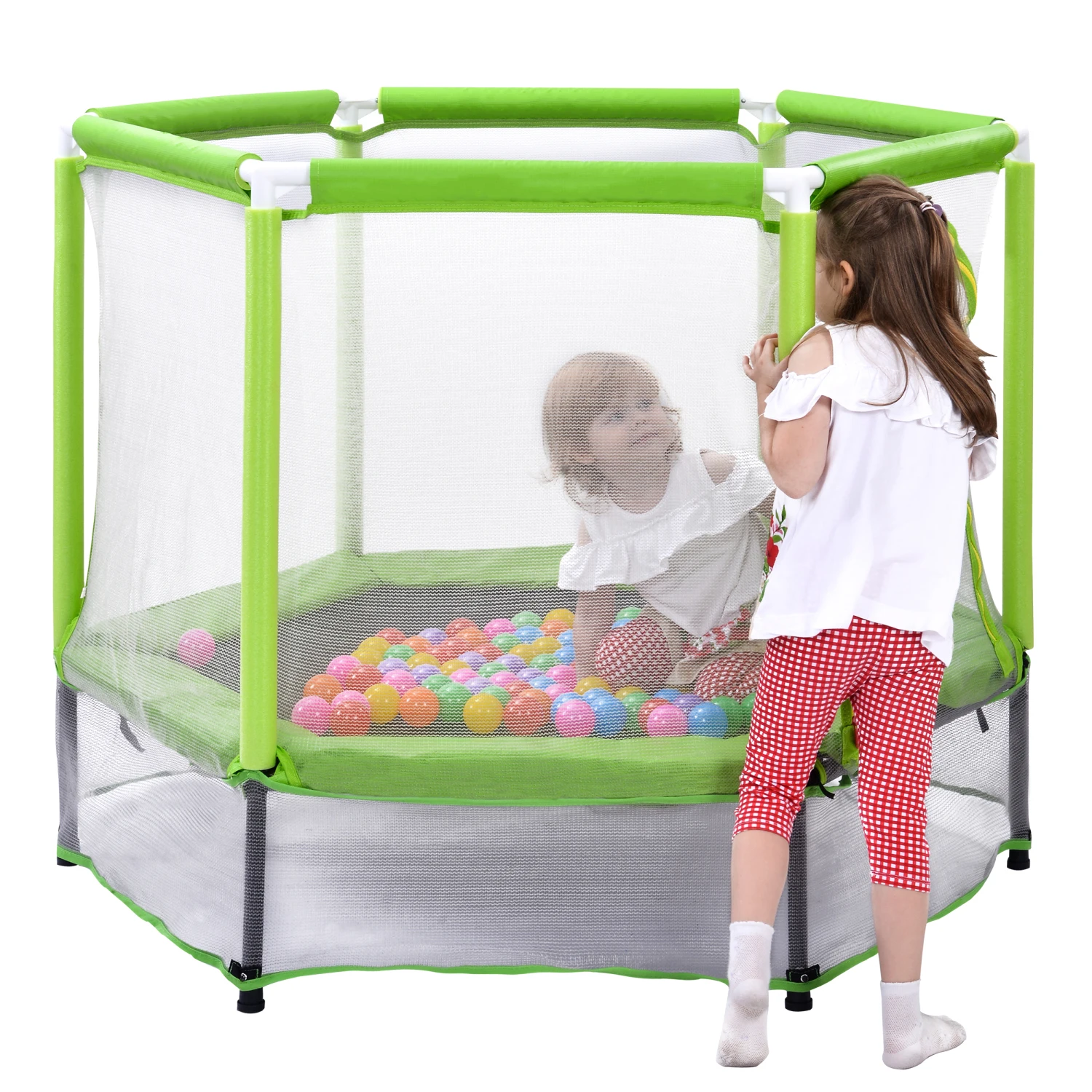 

55'' Toddlers Trampoline with Safety Enclosure Net and Balls, Indoor Outdoor Mini Trampoline for Kids.