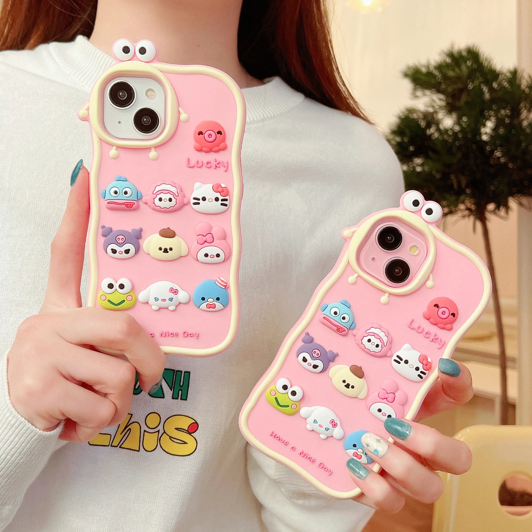 Cartoon Little Twin Stars Soft Silicone Case For iPhone 15 Pro 14 13 Pro Max 12  Sanrio Cute Pink Cover