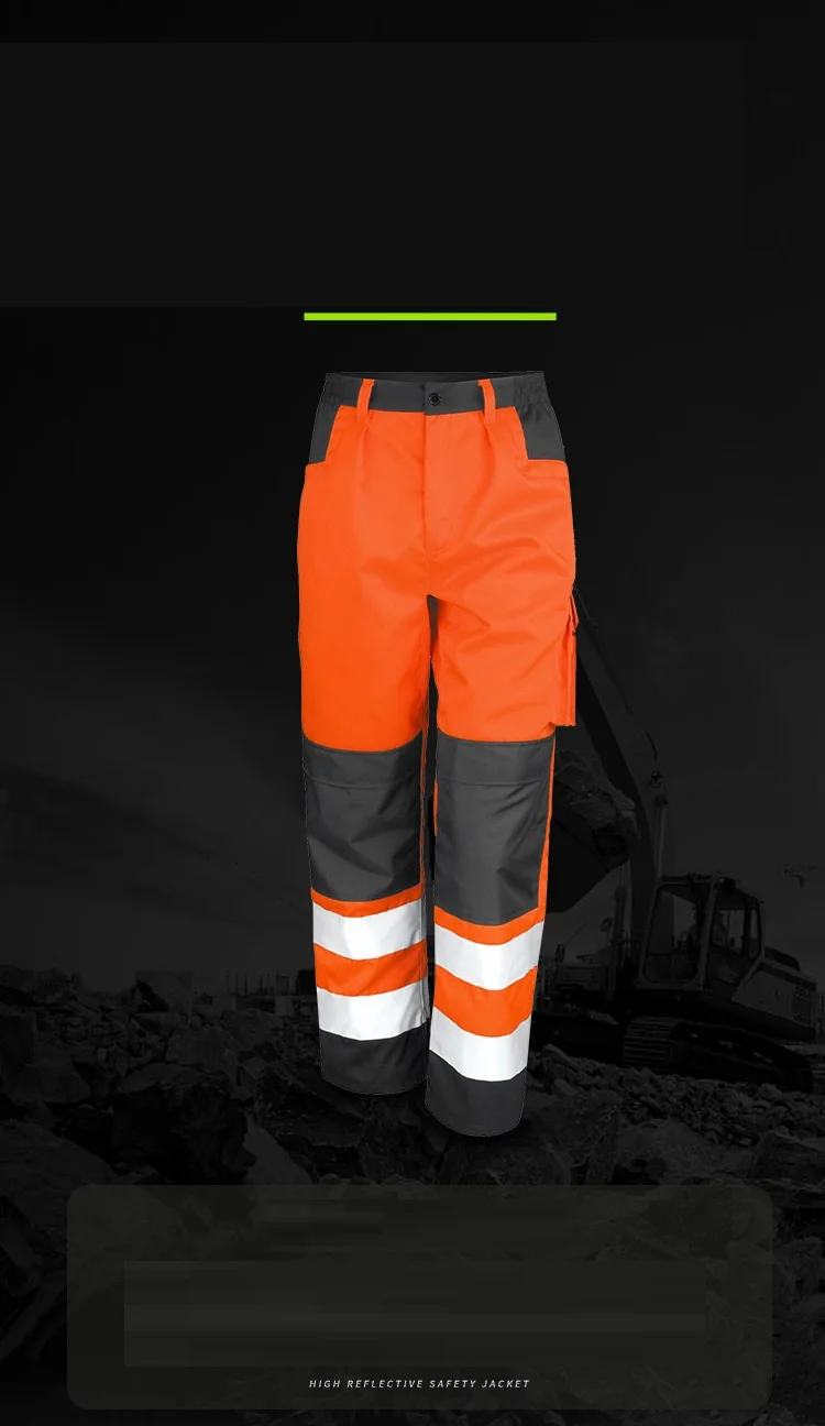 Reflective Stripe Multi Pockets Work Pants Cotton Men\'s Construction Engineering Coal Miner Work Trousers Safety Working Pants