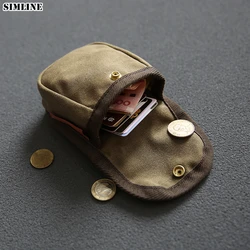 Canvas Genuine Leather Coin Purse For Men Vintage Small Waist Belt Coin Bag Cigarette Case Key Card Holder Loop Storage Pouch