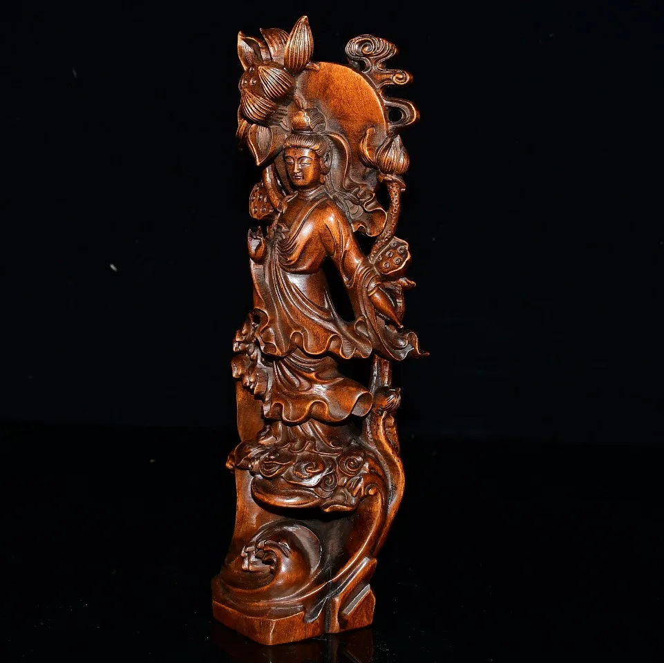 

Old Xizang Folk Collection Old Boxwood Lotus lotus Root Guanyin Bodhisattva Station Buddha Worship Hall Town house