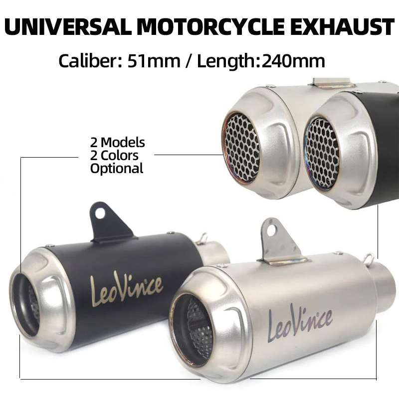 51MM Universal Leovince Motorcycle Exhaust Muffler Escape For R1 R3 R6 NINJIA400 Z400 Z900 GSX250 CBR650 Etc Exhaust Accessories