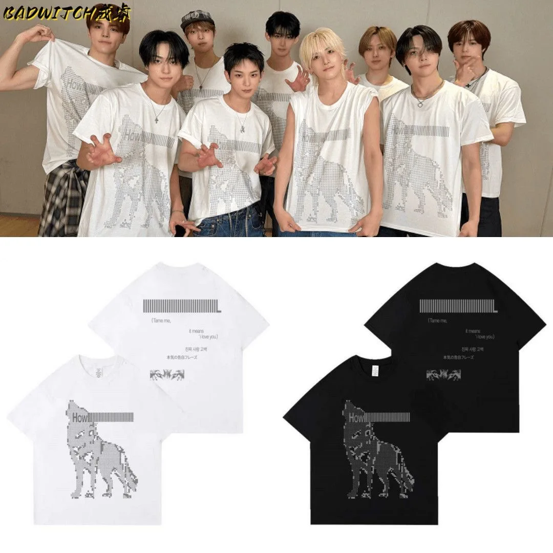 &TEAM MARK ON ME Same RIIZE Howl Wolf Pixel Print T‑Shirts Print T-shirt Summer High Quality Cotton Short Sleeve Tee Tops