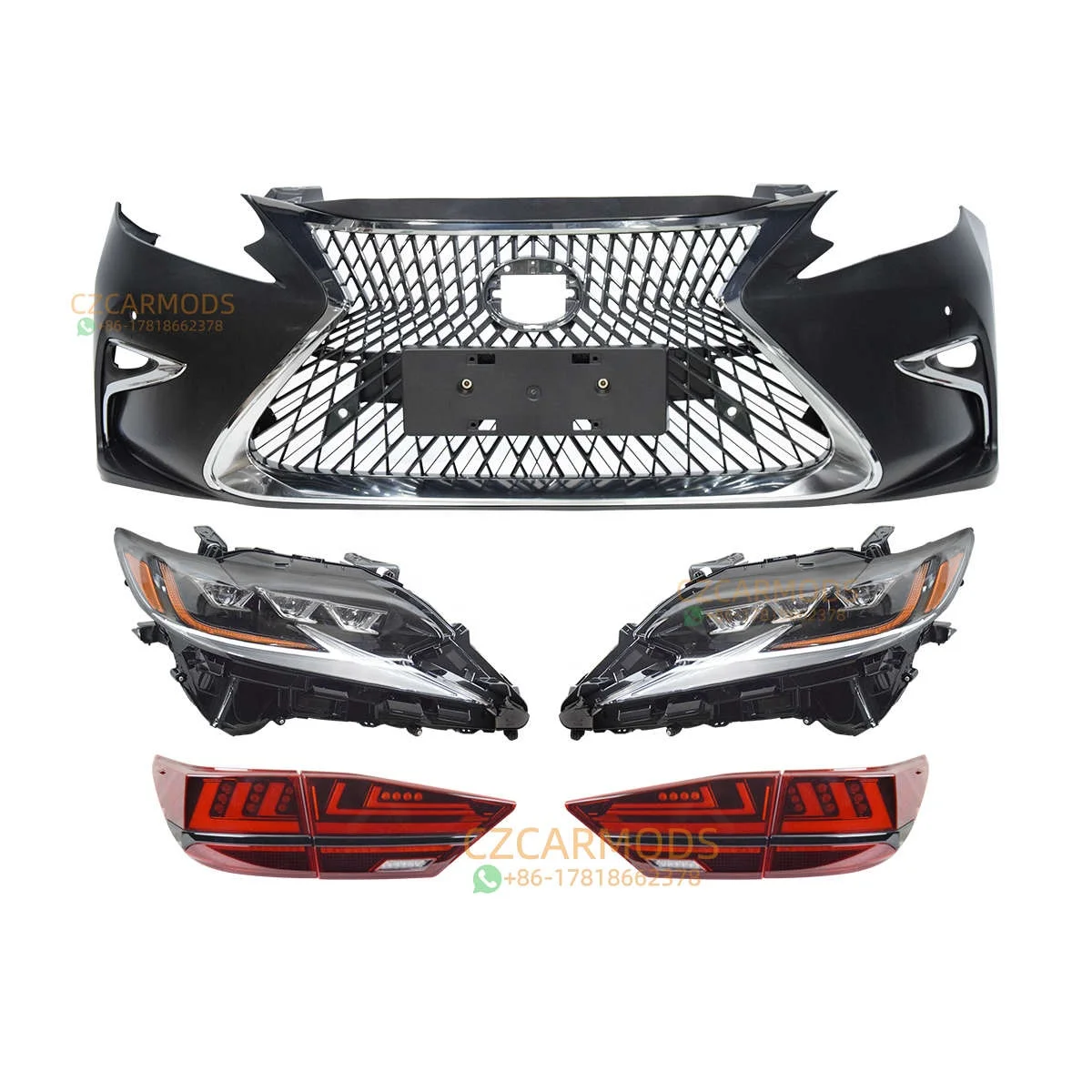 Car Body Kits for LEXUS ES 250 ES300h ES350 2012 2013-2018 Upgrade LS Front Bumper Triple LED Headlights Rear Bumper Tail Lights