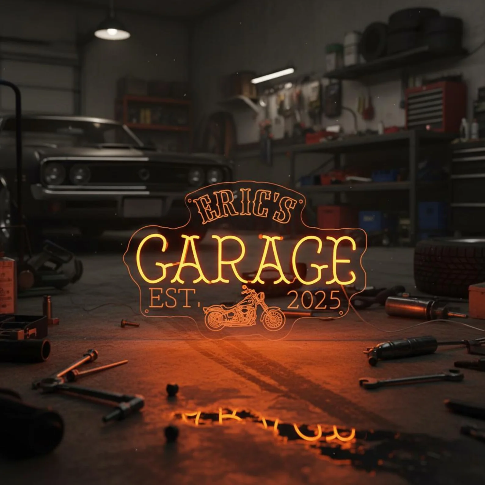 علامة نيون جراج مخصصة ، علامة نيون للدراجة النارية ، ديكور بار المرآب ، علامة سيارة ورشة العمل ، هدايا للأب ، صديقها ، الزوج ، علامة نيون مخصصة #2