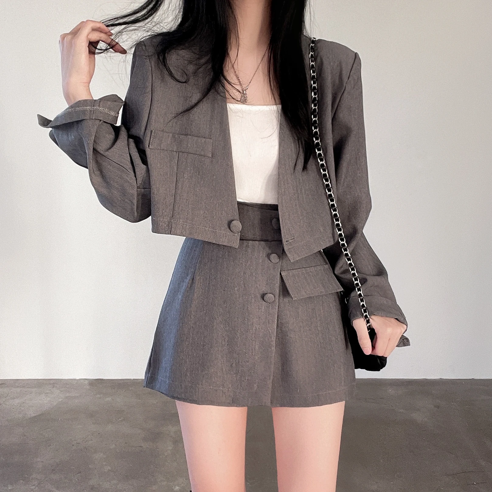 Chic Retro Summer Long Sve Or Suit Jaet Vita alta Slim Fit f Gonna corpo Set Coreano Sle Donna Faion Capispalla