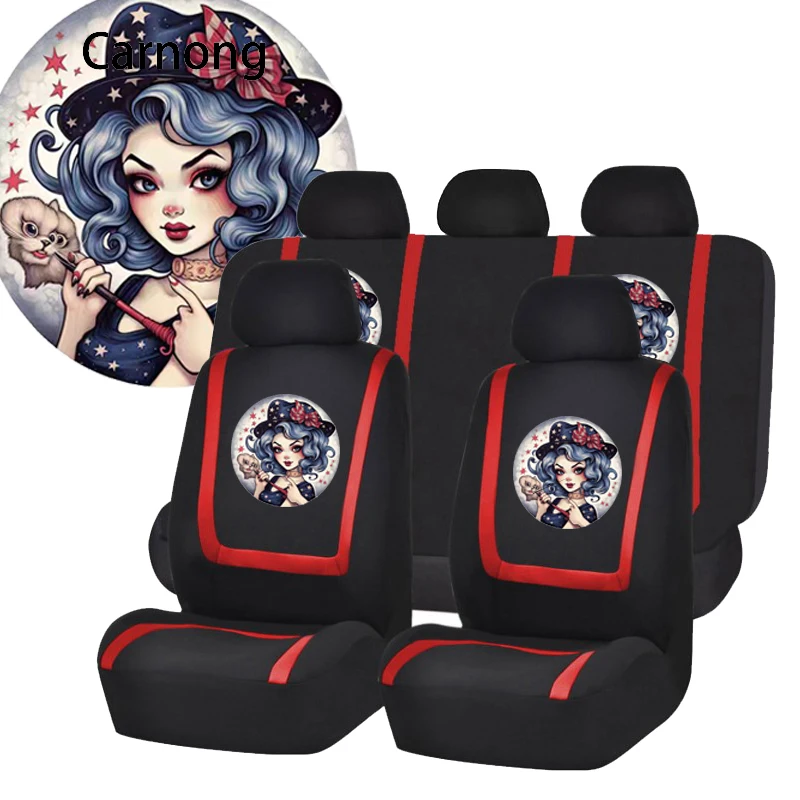 

Carnong Auto Seat Covers Univesal Size Cute Cartoon All Saints' Day Halloween Witch Protector Four Season Front Set Accessories