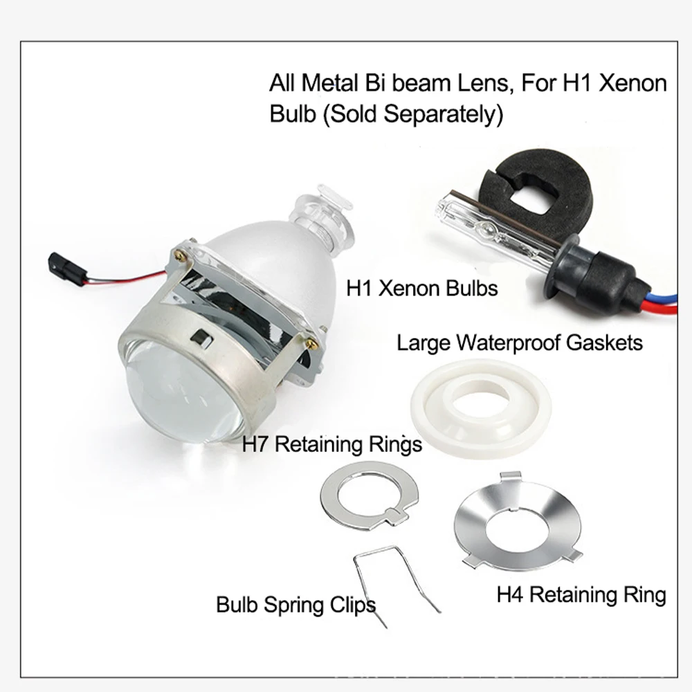 3.0 Inch Pro Metal Bi‑Xenon Projector Lens Car Headlight Retrofit Upgrade For H4 H7 Headlight Use H1 HID Xenon Bulb High Low
