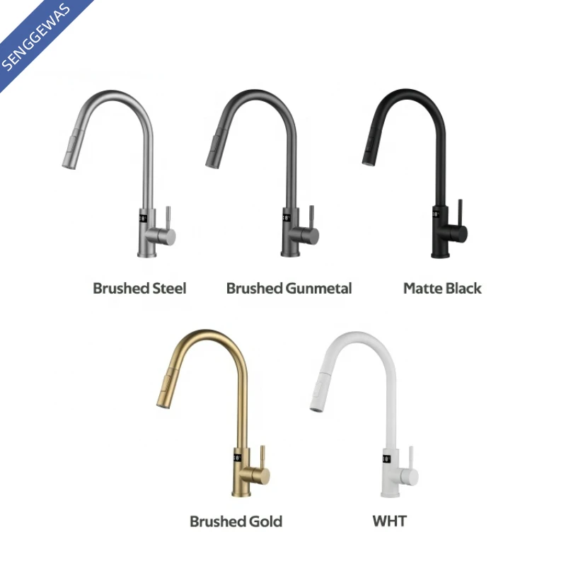 Luxurious Kitchen Faucet Gold Tap Hot Cold Water Digital Temperature Display Faucet Brushed 304 Stainless Steel Pull Down Taps