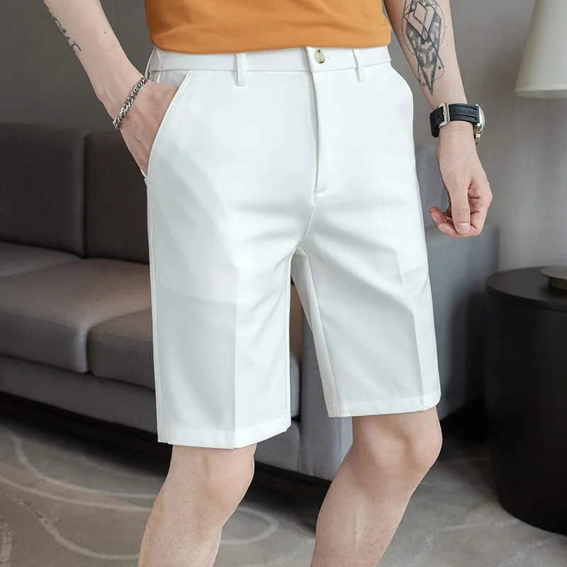 Men's Drapey Suit Shorts Elastic Loose Korean Style Casual Mid-Length Pants Summer Thin Dress Pants Knee-Length Shorts