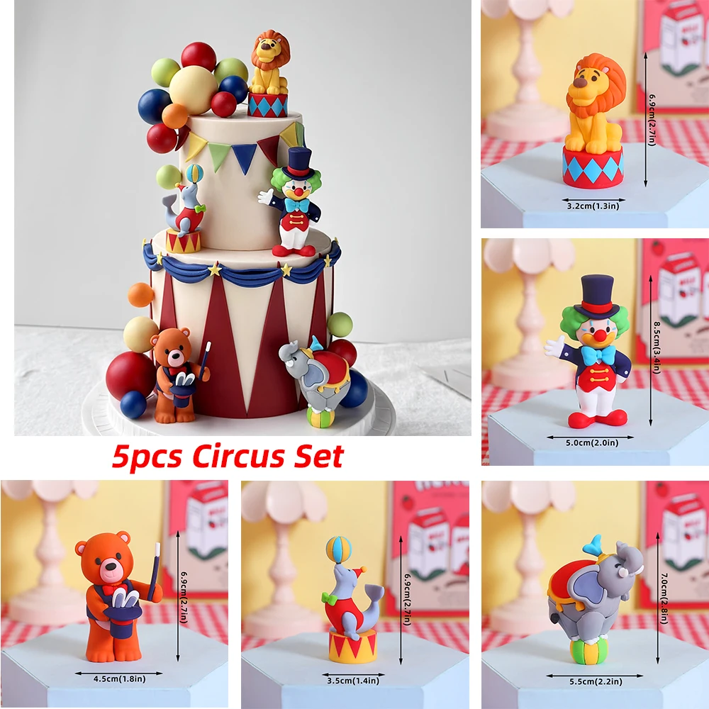 مهرج علوي على شكل كعكة السيرك، الأسد البهلواني، الفيل، أسد البحر، الدب الساحر للأطفال، زينة حفلة عيد الميلاد الأول السعيدة