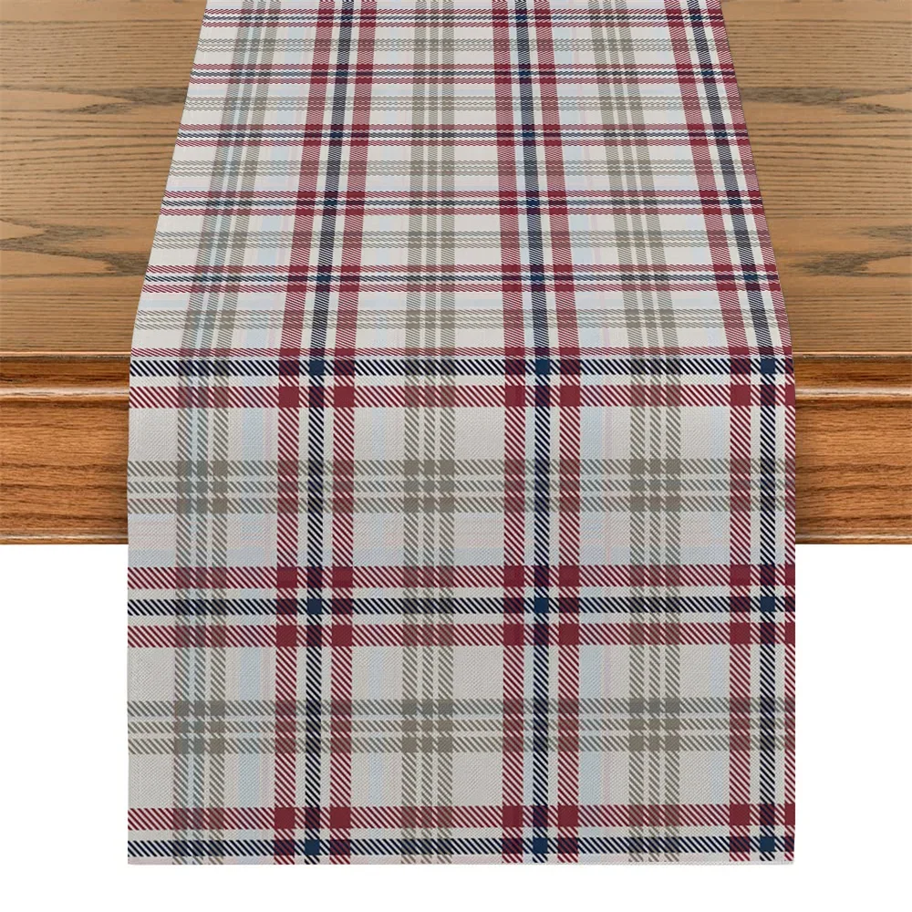 Red And Blue Checkered Textured Table Flag Staggered Rectangular Table Runner Modern Art Holiday Party Home Kitchen Table Decor