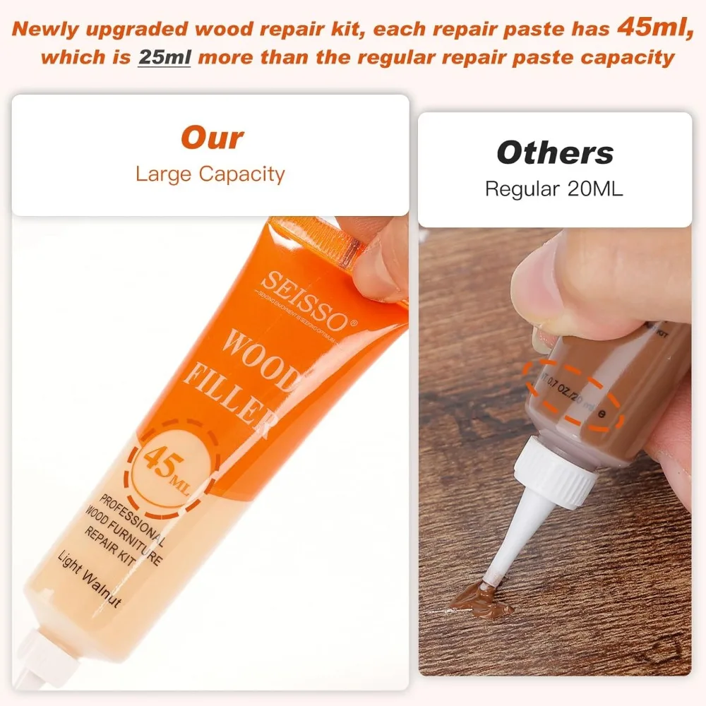 Kit de reparo de móveis de madeira SEISSO, atualizam enchimentos de madeira com marcadores de retoque e cera polonesa para sofás, creme de restauração