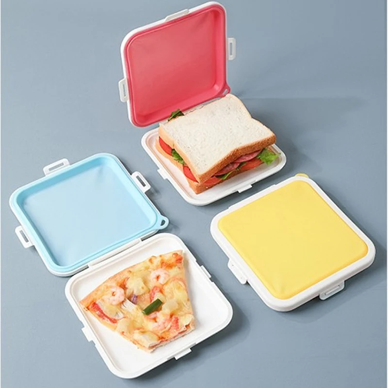 Portable Sandwich Toast Bento Box Eco-Friendly Lunch Food Container Microwave Dinnerware Reusable Silicone Sandwich Box