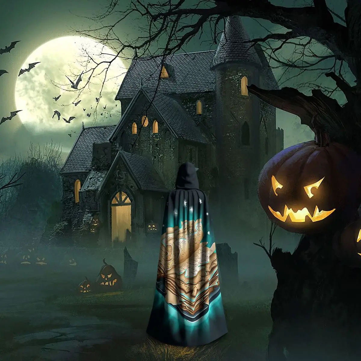 كتاب السحر طويل مقنعين عباءة الساحرة القرون الوسطى زي تأثيري كيب هالوين معطف الكبار للجنسين