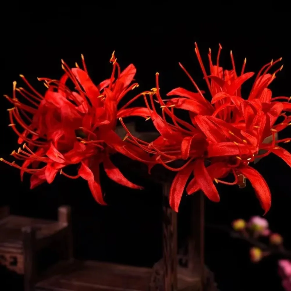 

Elegant Chinese Hanfu Hair Clip Long Tassels Grasping Clip Red Flower Dress Accessories Side Clip Headwear Jewelry