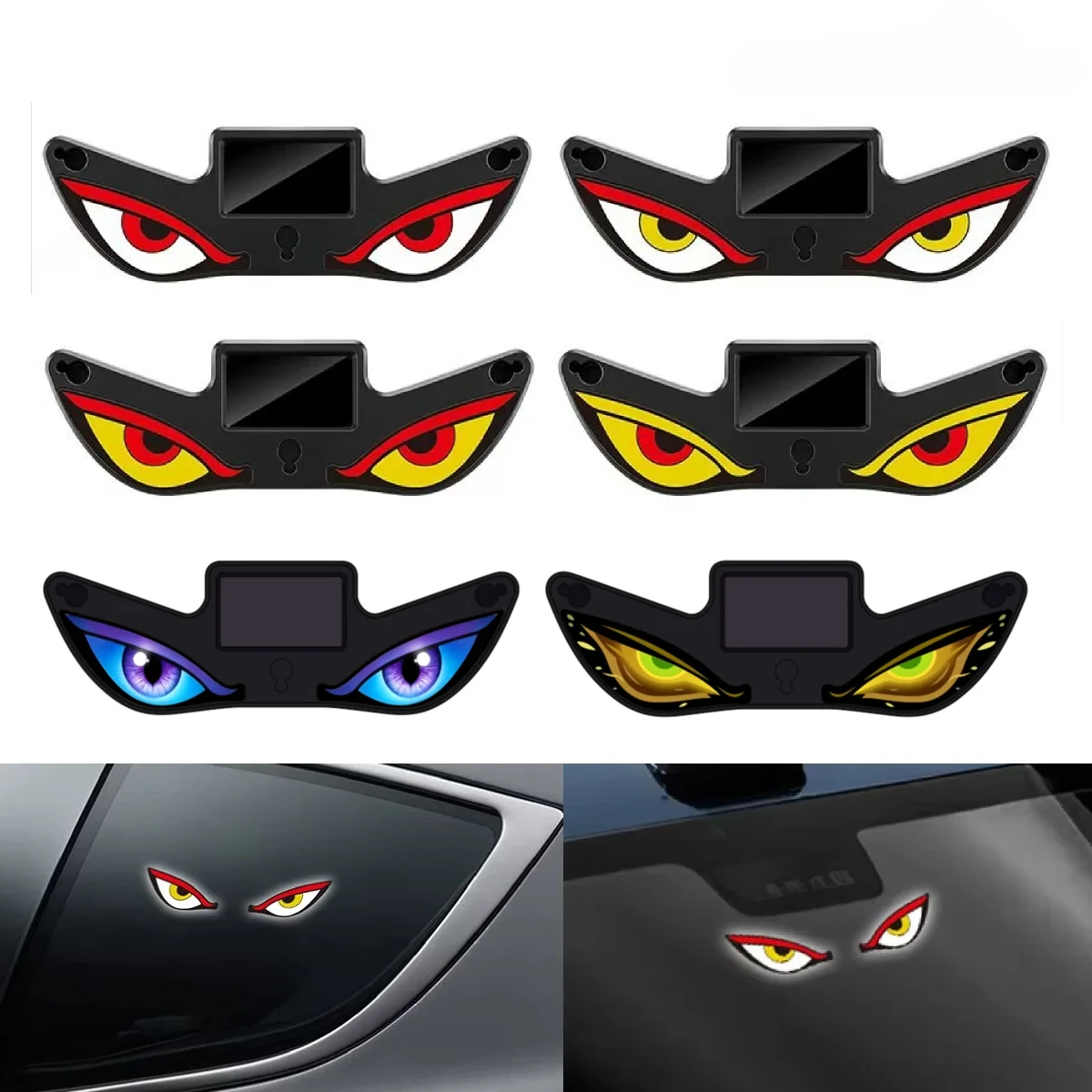 Demon Eye Solar Powered Wireless Car Interior Light, USB Rechargeable Breathing Neon Atmosphere Mood Lamp, Suction Cup