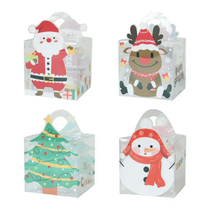 Large Apple Christmas Candy Box Gift Bags Xmas Decor Santa Claus Pvc Transparent Merry Christmas Gift Box With Handle Navidad 50