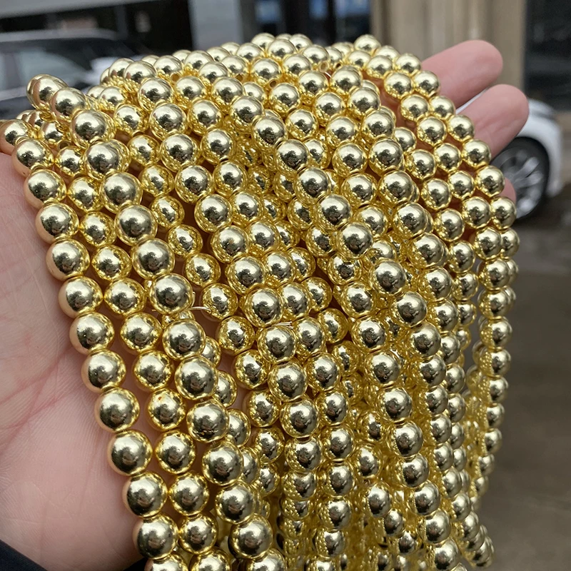 2 3 4 6 8 10mm Golden Plated Hematite Stone Round Loose Spacer Beads For Jewelry Making DIY Bracelet Necklace Accessories