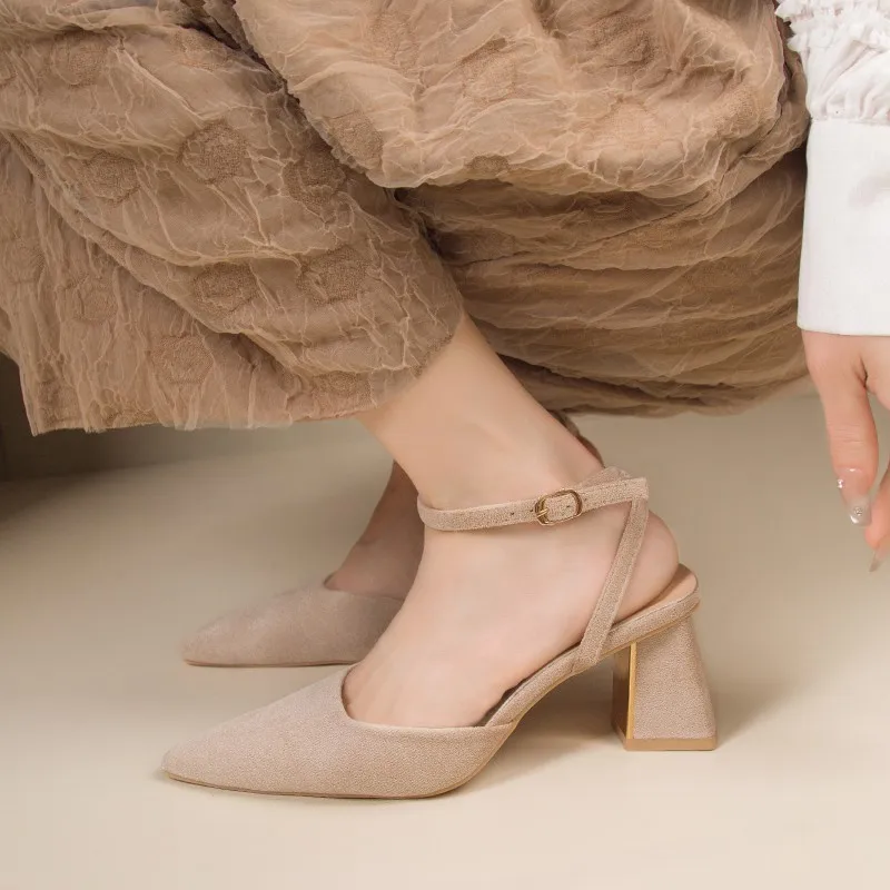 Summer New Pointed Fashion One Line Buckle Style Shallow Mouth Sandals Women's Comfortable Banquet Shoes High Heel Pumps image 4