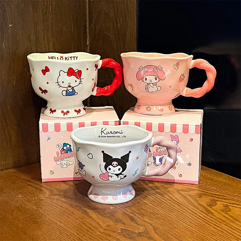 

360ml Kawaii Hello Kitty Top mug anime High appearance girl Ceramic cup Large capacity Household coffee cup Gift