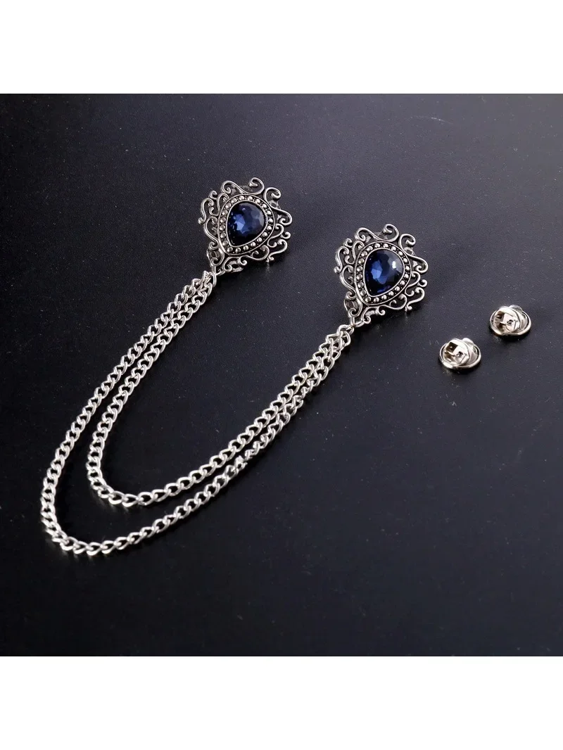 Neue Vintage Legierung Strass Große Broschen Mode Schal Quaste Kette Revers Pin Hemd Anzug Schmuck