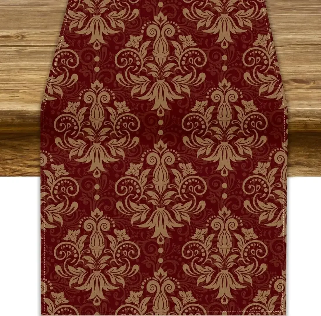 Vintage Floral Damask Red Table Runner Dresser Scarves Decor Reusable Kitchen Dining Table Runner Holiday Party Decor