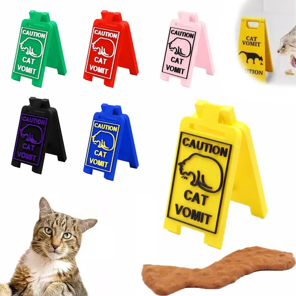 New Mini Cat Vomit Sign ABS Bright Funny Cat Vomit Warning Sign Cat Decorative Ornaments Home Decor