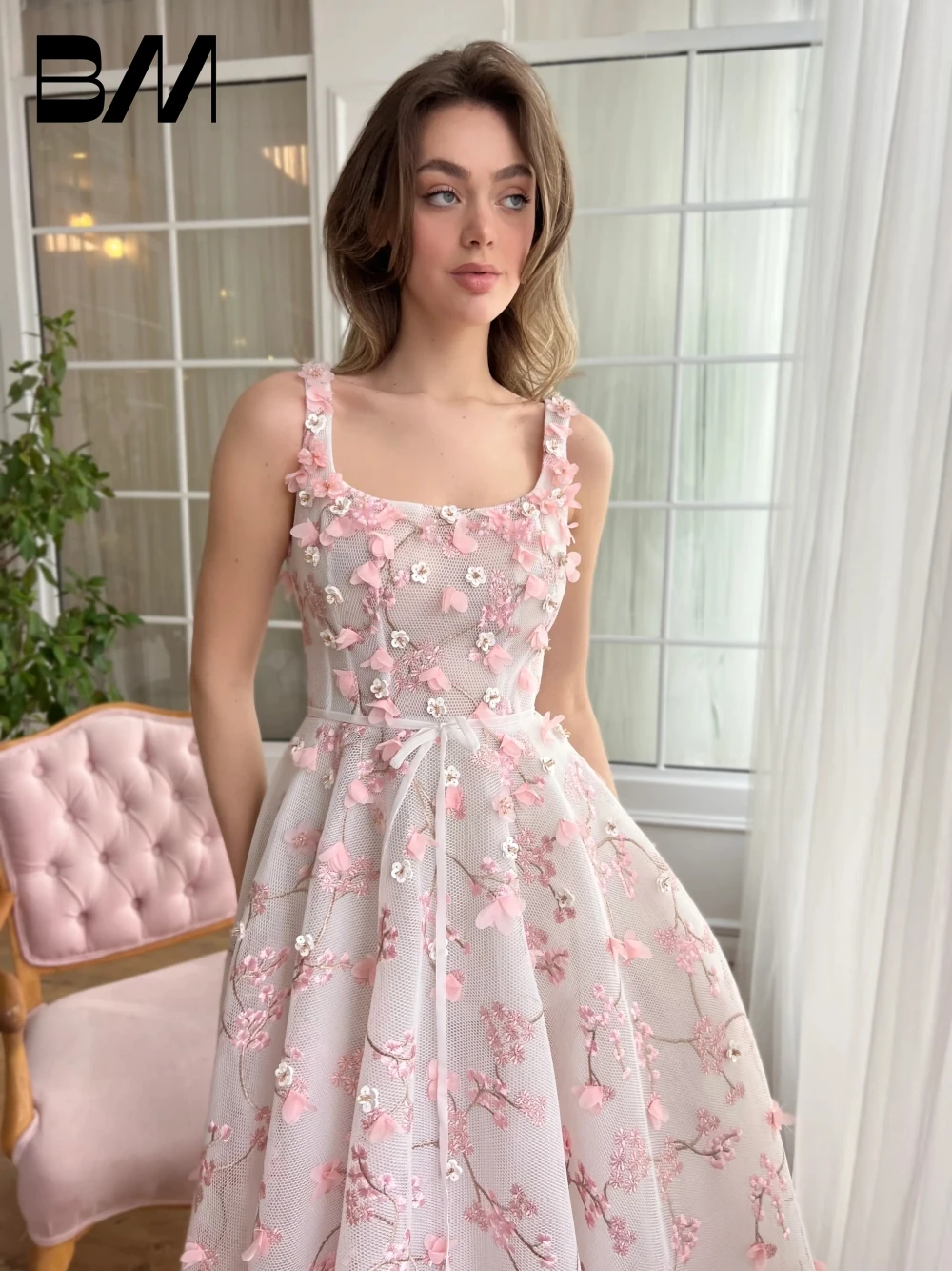 

Elegant Pastel Blooms Midi-length A Line Evening Dress Women Party Prom Dress Charming Customized Special Occasion Cocktail Gown