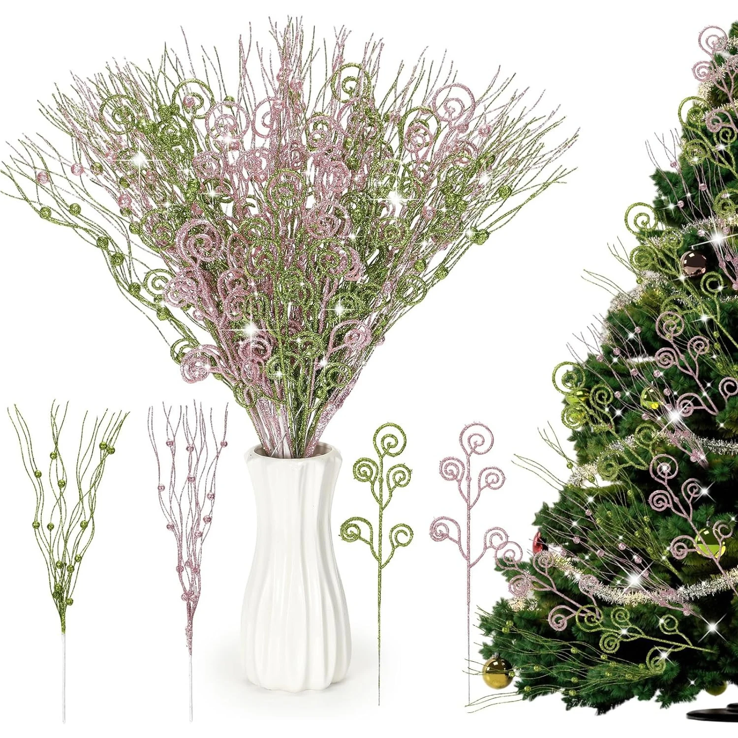 

4Pcs Pink Artificial Flowers Berry Bouquet Christmas Tree Decoration Pendant for Home Decor New Year Gift Ornaments Accessories