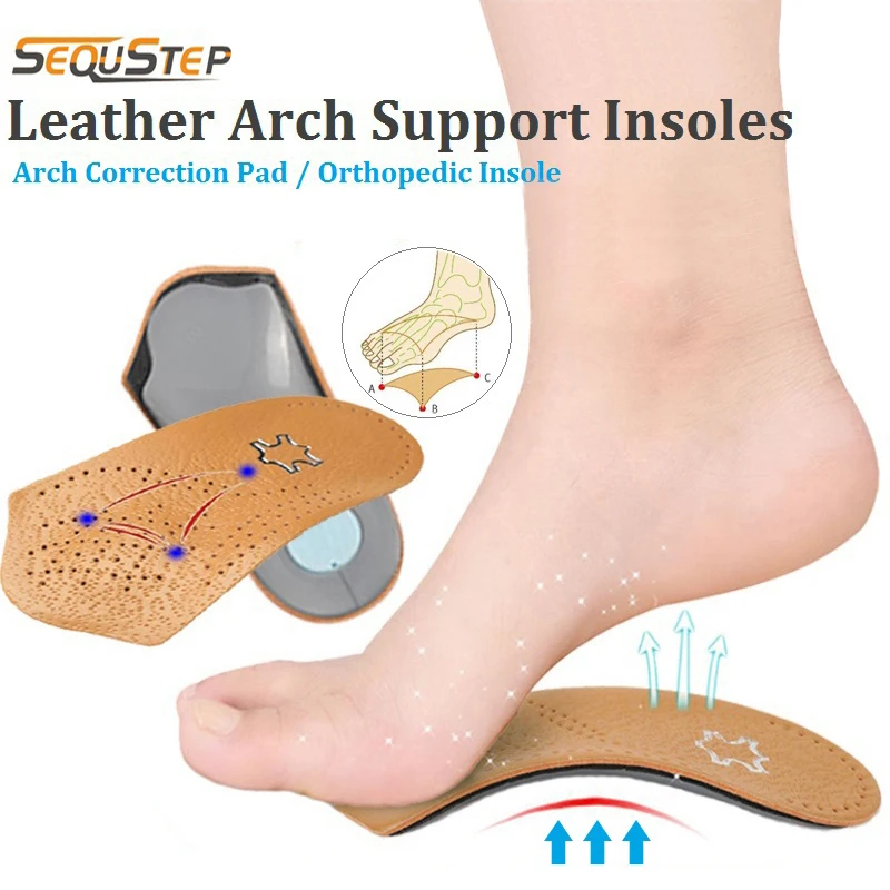 Half Length Leather Arch Support Orthopedic Insoles Flat Foot Correct Orthotic Insole Feet Care Health Orthotics Insert Shoe Pad