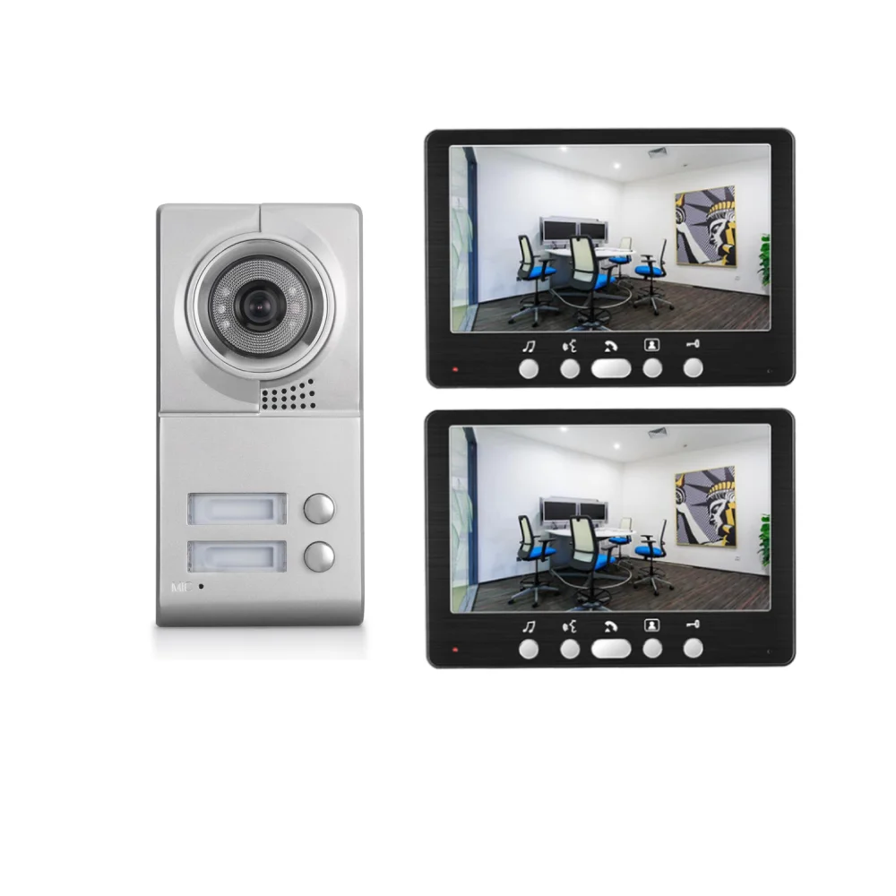 SmartYIBA 2 Unit Building Door Intercom System 7" Wired Visual Doorbell Kits Villa Home Security Video Door Phone Kits