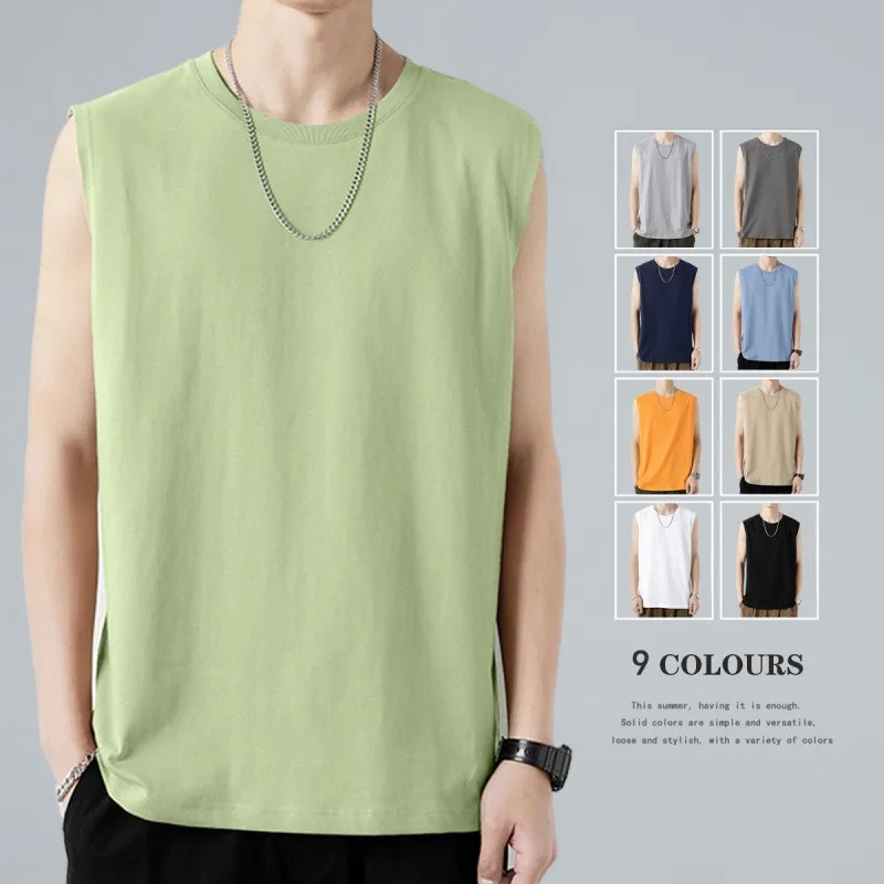 

Large Size Loose Sleeveless Vest Men's Fitness Sports Summer Vest Solid Color T-shirt Simple Base