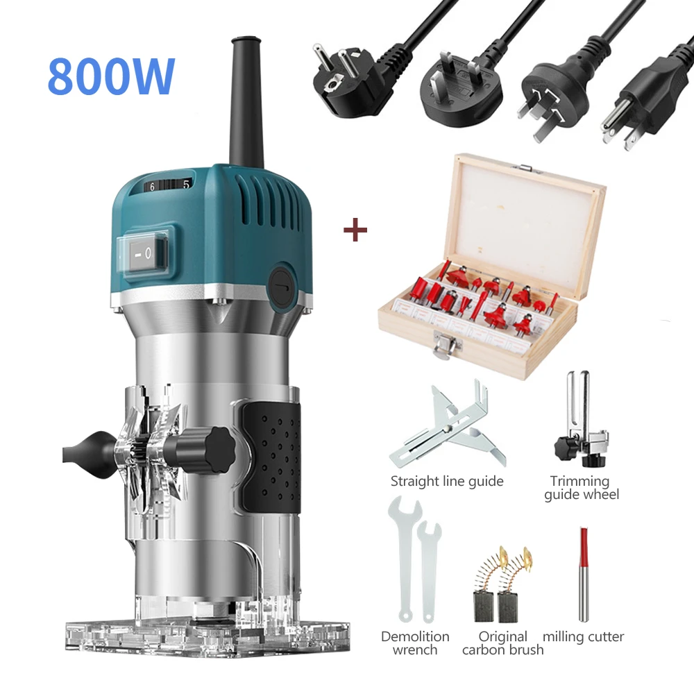 800w 30000rpm Woodworking Electric Trimmer Wood Router Tool Machines Power Carpentry Manual Trimmer Tools With Milling Cutter