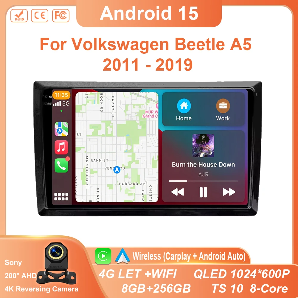 أندرويد 15 راديو السيارة الوسائط المتعددة فيديو ل Volkswagen Beetle A5 2011 - 2019 لاعب الملاحة واي فاي 4G GPS QLED No 2din 2 din dvd