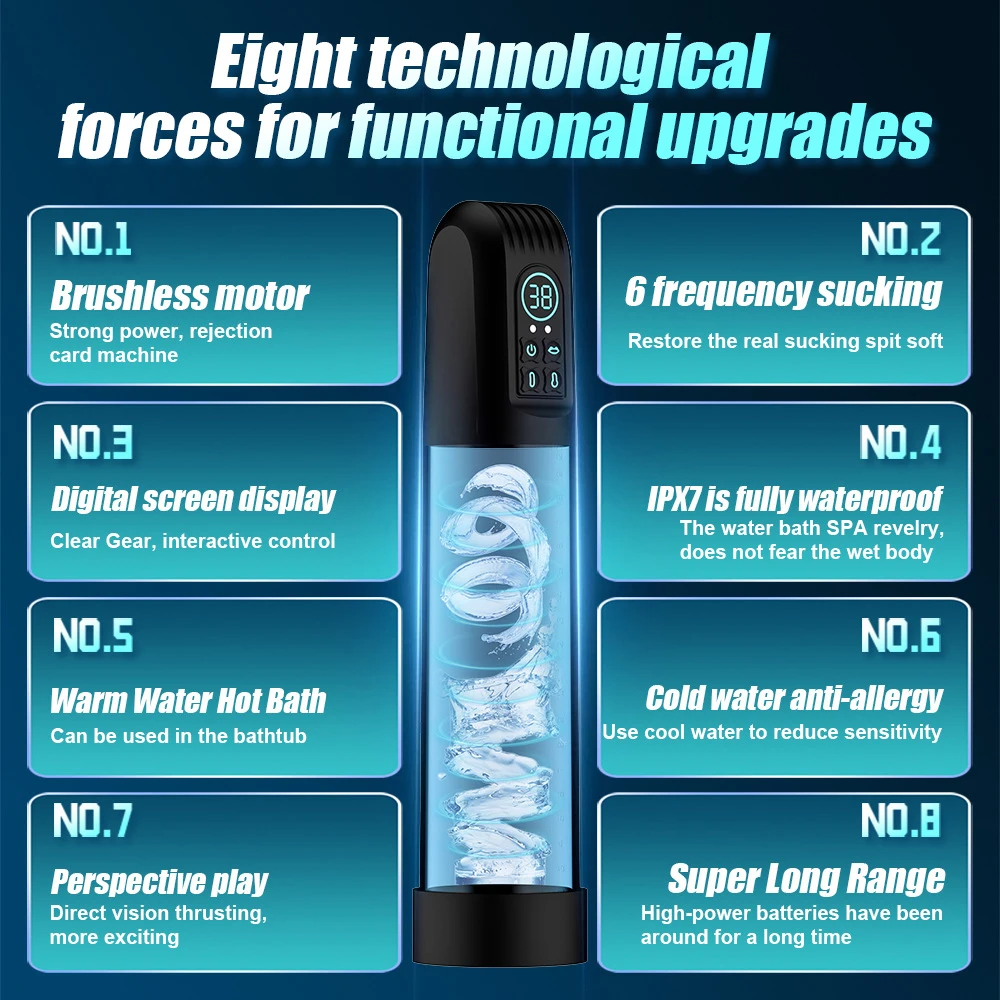 IPX7 Waterproof Electric Penis Enlarger Pump for Vacuum Pump Enlargement Extend Pump 6 Suction Extender Enhancer Sex Toy for Men