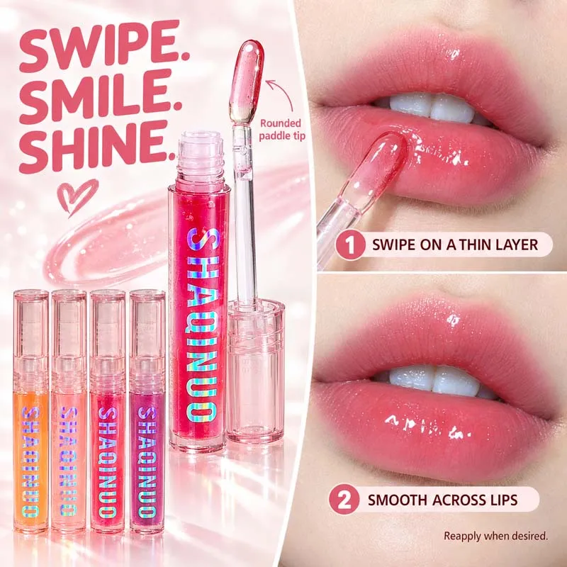 SHAQINUO 4PCS Jelly Lip Gloss Set Hydrating Plumping High Shine Sheer Tint Fruity Lip Oil Non-Sticky Glossy Lip Makeup Gift