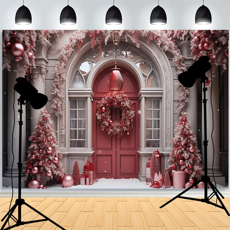 Red Christmas Arch New Years Gifts Photography Backdrops Xmas Eve Fireplace New Year Family Party Portrait Background XH-66